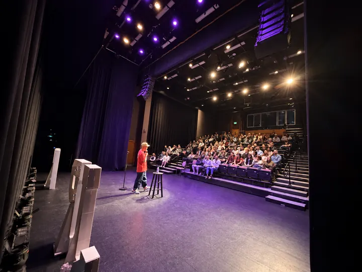 Stand-up comedy on stage at Roll on the Floor