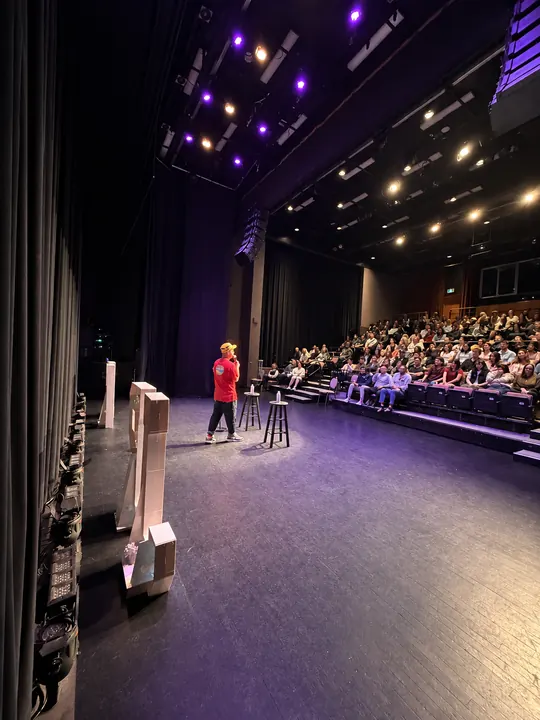 The stage and audience during the live comedy night